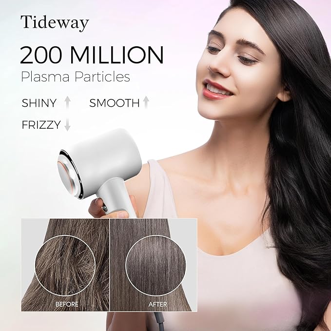 Tideway Hair Dryer, Blow Dryer with Diffuser High-Speed Plasma Ionic Low Noise for Fast Drying, Travel Hair Dryer for Women and Man, Curly/Wavy & Long/Thick Color-Treated Hair H11