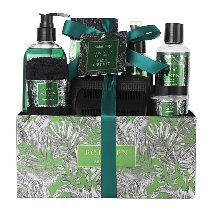 Christmas Bath and Body Gift Basket Set for Men Dad Birthday Men Gift Set Gifts for Him Spa Kit Perfume Spa Bath Gift Set husband gift baskets for man, Mens Bath Beard Gift Basket Mens Gift Set