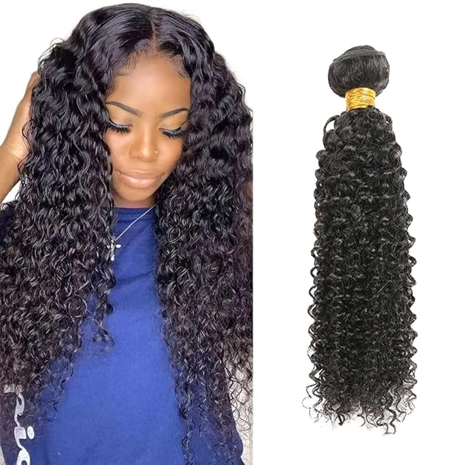20 Inch Natural Black Kinky Curly Human Hair Bundles Unprocessed Niegmeag Brazilian Virgin Remy Hair Extensions Double Weft Soft and Silky Color 1B Kinky Curly Bundle Hair Weave