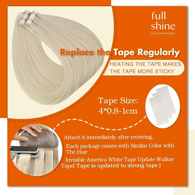 Full Shine Blonde Tape in Hair Extensions Human Hair Color 60 Double Sided Tape in Extensions Long Straight Extension Remy Seamless Skin Weft 18Inch 100G 40Pcs for Natural Look