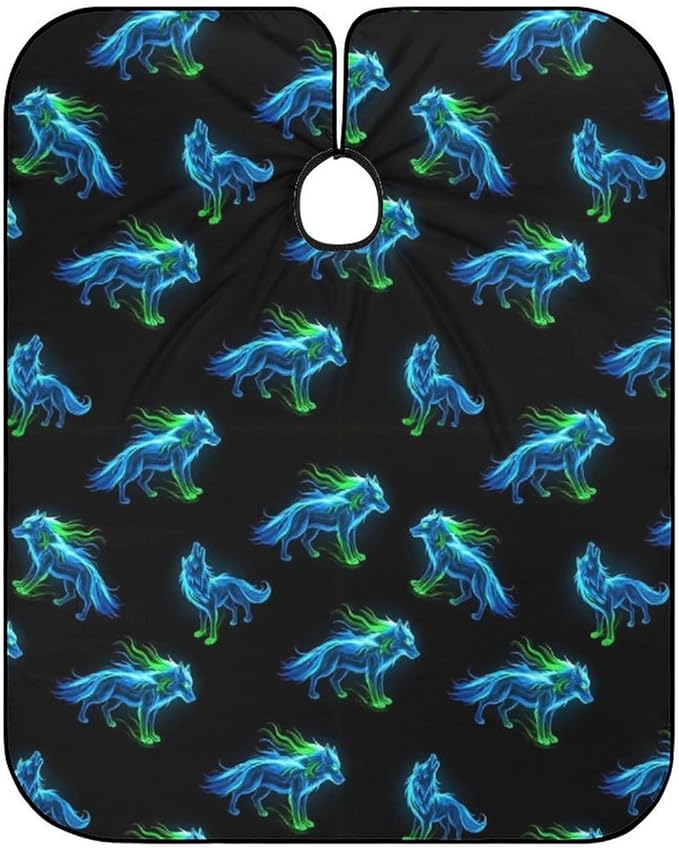 Full Coverage Haircut Barber Cape Cover, Hairdressing Haircut Apron Cool Cyan Wolf Haircut Cloth Wrap Protector for Hair Cutting