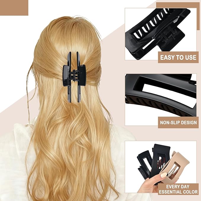 6 PCS Flat Hair Clips for Women Girls，French Flat Claw Clips & Cloud Claw Clips，Large Non-Slip Strong Hold Styling Barrettes Accessories for Thick & Thin Hair，Perfect for Everyday Use-Leopard4
