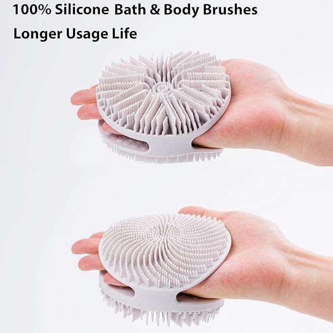 2 PC Silicone Exfoliating Body Scrubber, Silicone Body Shampoo Brush, Soft Silicone Loofah for Sensitive Skin, Shower Silicone Hair Scalp Massager, Easy to Clean, Lather Well(Gray&Green)