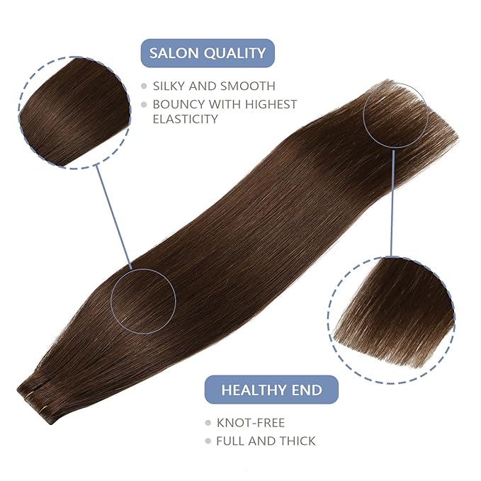 COOKAYU Invisible Tape in Hair Extensions Real Human Hair, Injected Tape in Extensions Medium Brown 16Inch 35g 20pcs Seamless Invisi Edge