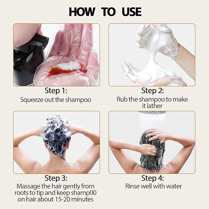 Black Hair Dye Shampoo- Gray Coverage, Herbal Natural 3 in 1 Hair Color Shampoo for Men & Women