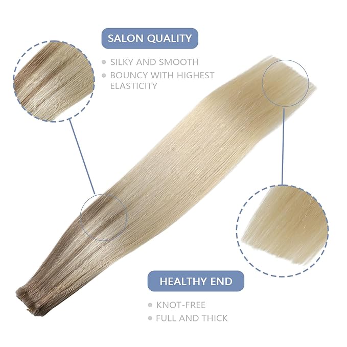 COOKAYU Invisible Tape in Hair Extensions Human Hair, Invisible Injected Tape in extensions Ash Brown to Platinum Blonde 16Inch 20pcs 35g Invisi Edge