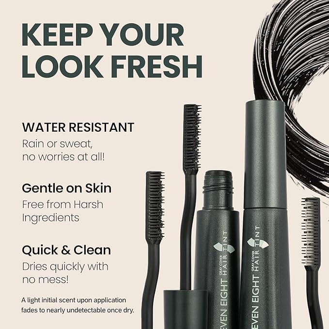 SEVEN EIGHT Gray Cover Root Touch Up Mascara Quick Cover Root Tint, Water-Resistant Concealer, Temporary Cover Up Brush for Hair Mustache & Beard (DARK BROWN)