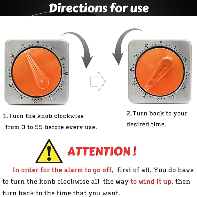 Orange Kitchen Timers for Cooking, Chef Cooking Timer Clock with Loud Alarm,100% Mechanical Desk Timer - No Batteries Required - Magnetic Backing, Exquisite Stainless Steel Body - Countdown Reminder