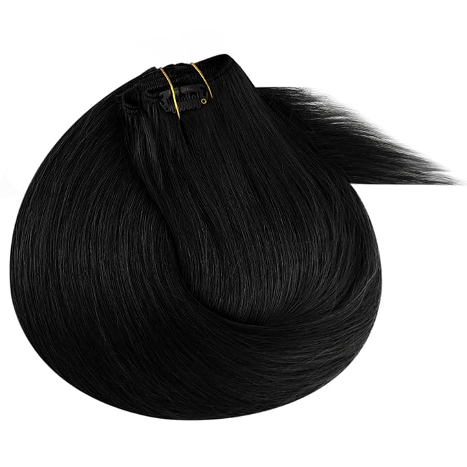 Ve Sunny Human Hair Clip in Extensions Black Clip in Hair Extensions Clip in Extensions Real Human Hair 24inch Long Straight Hair Like Your Own Hair 7pcs 120g