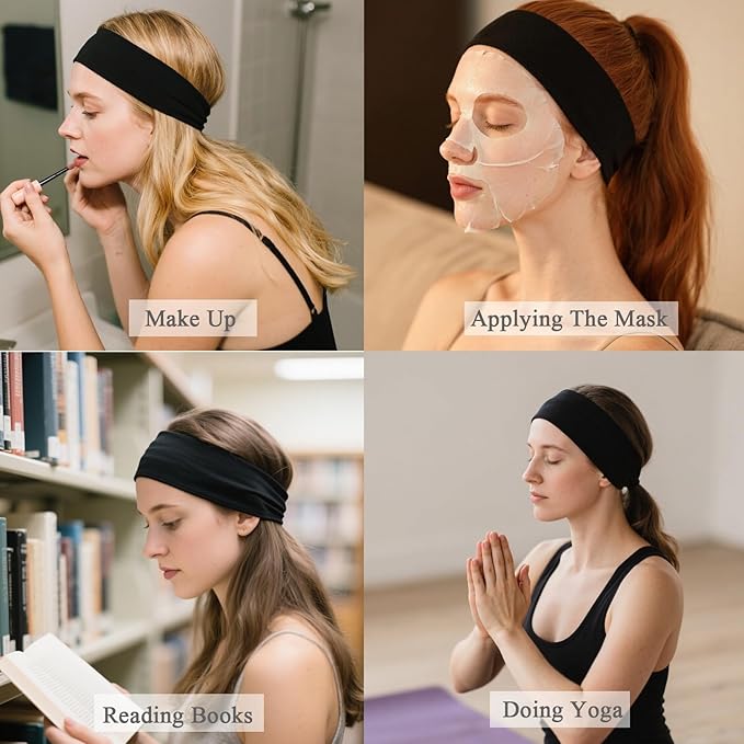 9PCS Headbands for Women and Men Stretchy Headband Soft Hair Band Fashion Head Bands for Women's Hair Workout Yoga Running Unisex Accessories Black