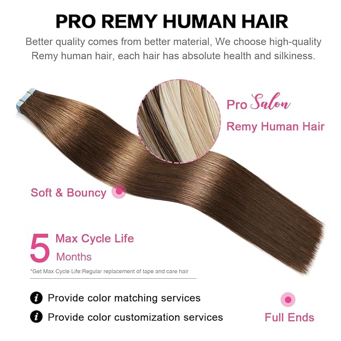 SUYYA Tape in Hair Extensions Human Hair 100% Remy Human Hair 50g/pack 20pcs Straight Seamless Skin Weft Tape in Human Hair Extensions(24 inches #4 Dark Brown)