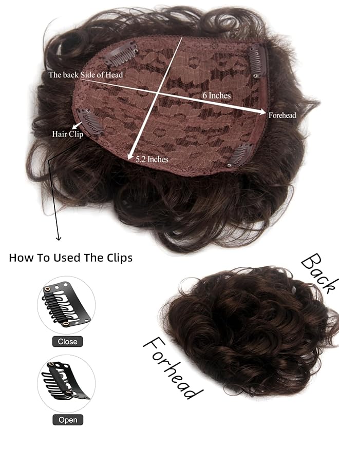 H&Bwig Men Short Toppers Hairpiece Brown with Clips in Hair Extensions for Covering White Loss Hair Toupee