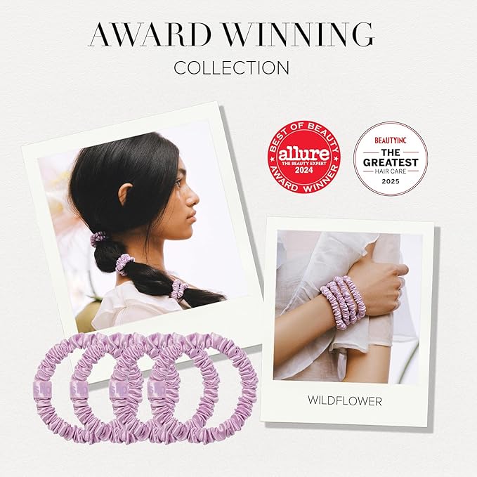 slip Skinny Scrunchies: Anti-Crease, Anti-Breakage Slipsilk™ Design Protects Delicate Hair | Includes 4 Pure Silk Scrunchies, Wildflower