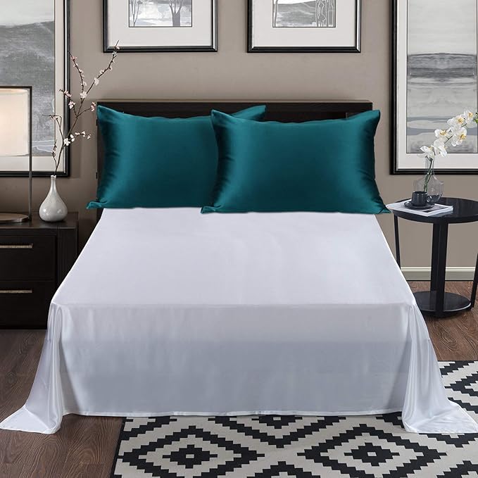 ALASKA BEAR Silk Pillowcase for Hair and Skin, Set of 2 Pure Genuine 22 Momme Mulberry Silk Pillow Cases Queen Size for Bliss Sleep Better Than Poly Satin, Zipper Closure(2pc,Teal Sapphire)