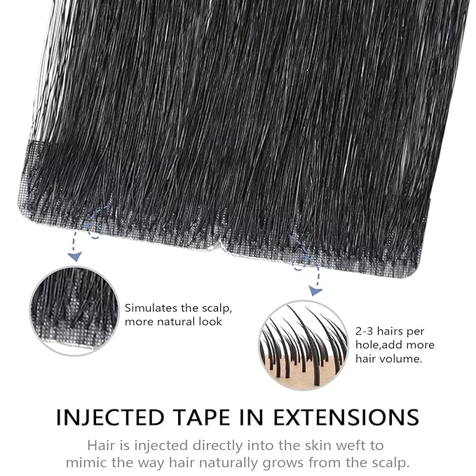 COOKAYU Invisible Tape in Hair Extensions, 18 Inch 40g 20pcs Jet Black Seamless Straight Invisible Extensions Human Hair Invisi Edge Tape ins