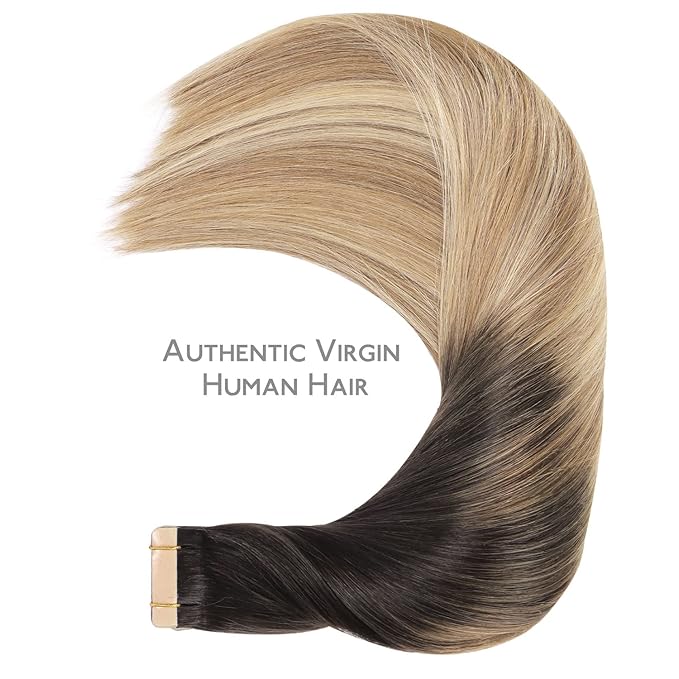 WENNALIFE Tape in Hair Extensions Human Hair, 20pcs 22inch 50g Dark Brown to Chestnut Brown and Dirty Blonde Remy Tape Hair Extensions