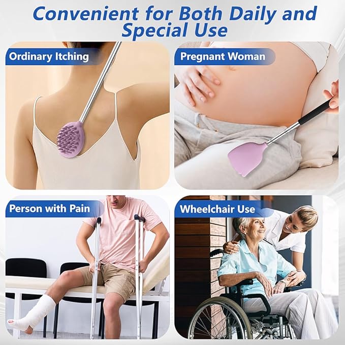 Back Scratcher Extendable with 6 Detachable Scratching Heads and Hair Scalp Massager for Itches Lotion Application Spa Adults Women Men Seniors The Disabled Baby Purple