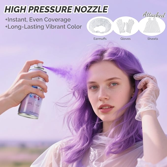 Purple Temporary Hair Color Spray, SOVONCARE Natural Hair Wax Dye Spray for Kids Halloween, Christmas Party, Cosplay -On 1-Day Washable 120ML