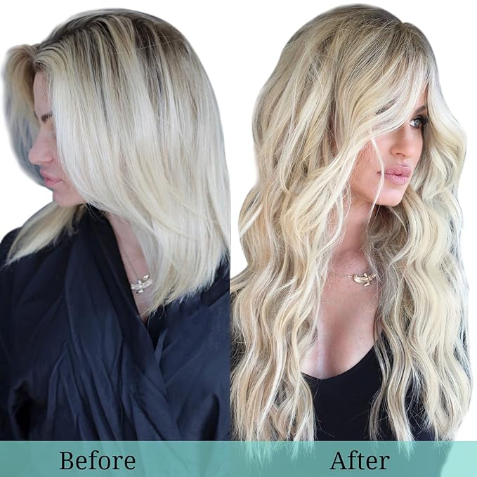 DOORES Human Hair Clip in Extensions, Balayage Ash Blonde to Golden Blonde and Platinum Blonde 24 Inch 120g 7pcs, Clip in Extensions Human Hair Natural Extensions For Women Clip in Straight Thick Hair