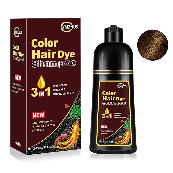 Instant chestnut brown Hair Dye Shampoo 3 in 1 for Gray hair, Herbal Color Shampoo champu para canas for Women and Men,100% Gray Hair Coverage, Hair Shampoo colors 500ml