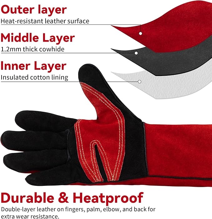 Gloves Fire Heat Resistant: 16IN 932°F Fireproof Leather for Welding Fire Pit Wood Stove Campfire Furnace BBQ Baking,Grill Oven Stick Mig Tig Gear Gift for Man XL
