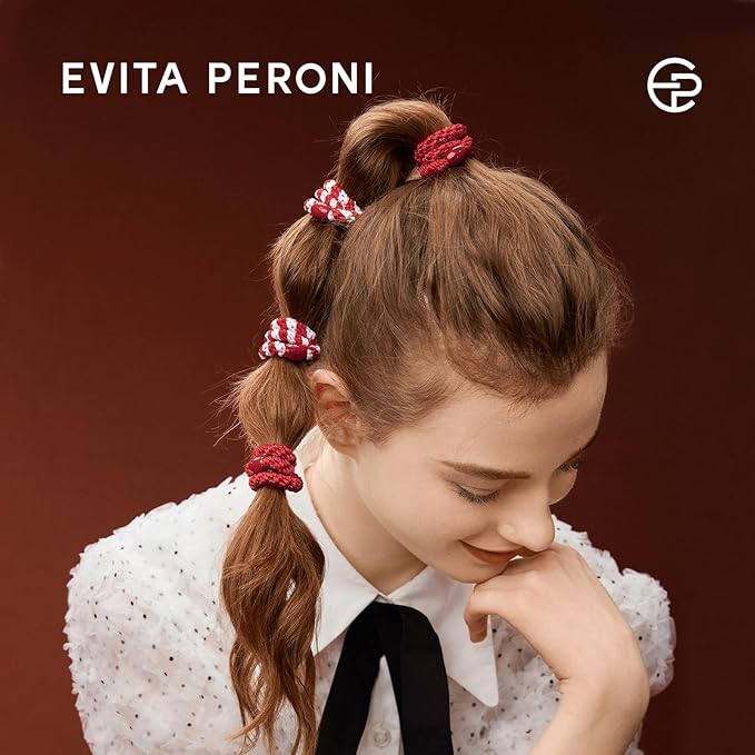 EVITA PERONI 12 Pcs Hair Ties, High Elastic Ponytail Holders, Hair Ties No Damage for Thick Curly Hair Women Men (Blackout Red)