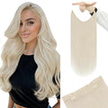 YoungSee Wire Hair Extensions Human Hair Platinum Blonde Wire Human Hair Extensions Blonde Can Be Dyed Fish Line Hair Extensions Real Human Hair 14Inch 80G