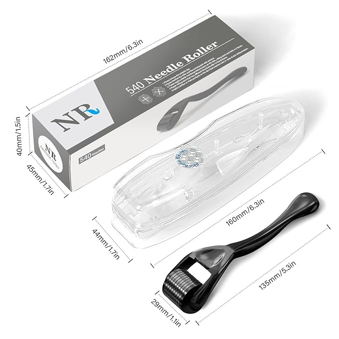 Titanium Derma Roller with 540 Needles for Face, Beard & Hair – Gentle Massage Roller for Daily Skincare Routine – Suitable for Men & Women (0.3 mm)