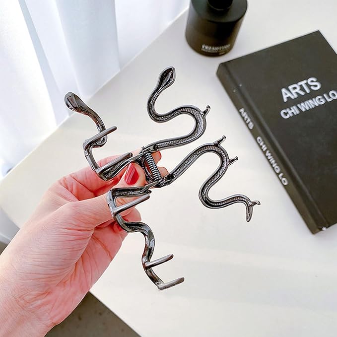 Black Snake Metal Hair Clip, 1Pcs 4.52Inch, Elegant Wavy Snake Design, Strong Hold Grip for Thin/Thick Hair, Daily Wear Women's Hair Accessory