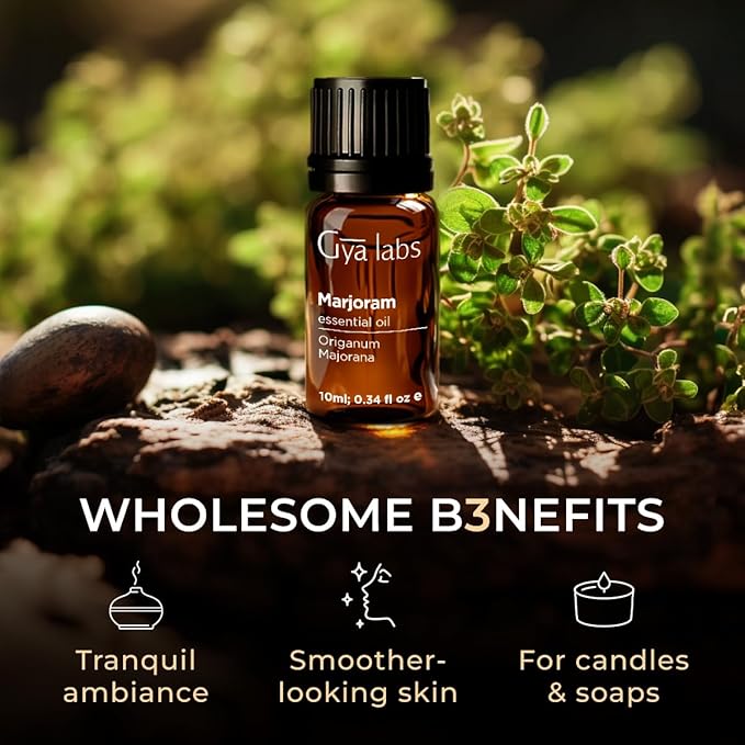 Gya Labs Marjoram Essential Oil - 0.34 Fl Oz - for Hair, Skin, Diffuser, Aromatherapy & DIY Candle Making Scent
