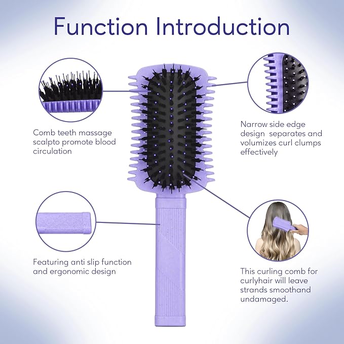 Curl Defining Brush, Volume Curly Hair Brush Products for Effortlessly Detangling Combing and Styling Women's Curls, Waves & Coils, Hair Tools to Reduce Pulling
