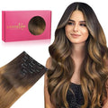 WENNALIFE Clip in Hair Extensions Real Human Hair, 24 Inch 120g 7pcs Human Hair Extensions Clip In Human Hair, Ombre Dark Brown to Light Chestnut Brown Clip In Real Hair Coloured Remy