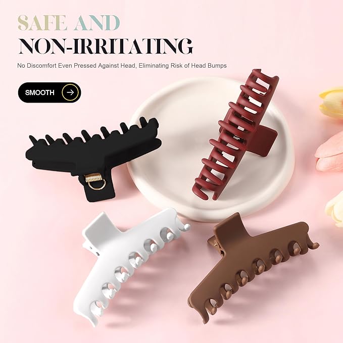 4Pcs Cloud Claw Clips for Women, 4.3 Inch Non-Slip Strong Hold Hair Claws, Unbreakable & Durable TPEE-Silicone Blend, Large Bendable Cozy Hair Clip for Thin/Thick/Curly Hair, All-Day Comfort