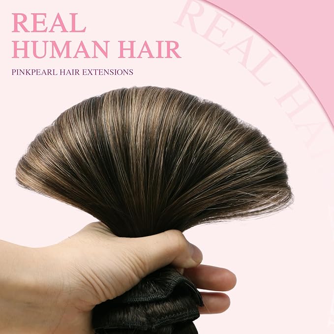PINKPEARL Clip in Hair Extensions Human Hair Extensions, #2/6/2 Balayage Dark Brown to Chestnut Brown 120g 7pcs 14 Inch Real Human Hair Extensions Clip in Straight Remy Silky Weft(#2/6/2-14)
