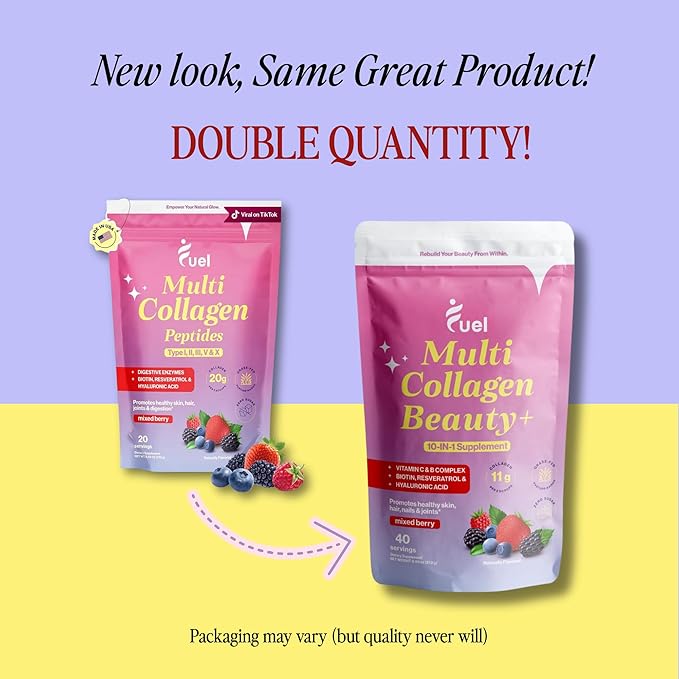 Fuel Multi Collagen Peptides Powder – 20g Hydrolyzed Collagen I, II, III, V & X for Hair, Skin, Nails & Joint Support – Better Absorption – Keto & Gluten Free, Mixed Berry, 9.59oz