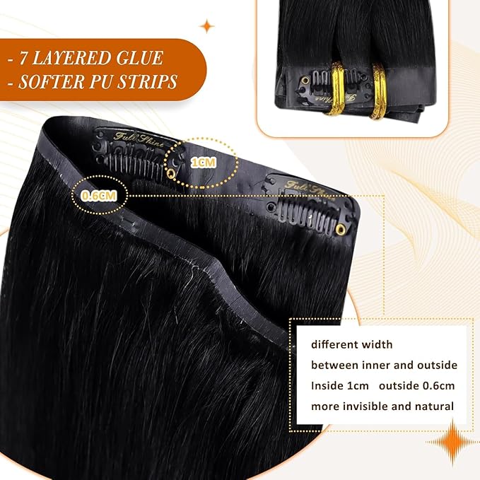 Full Shine Black Hair Extension Clip ins 20 Inch Seamless Human Hair Clip in Extensions for Black Woman Black Clip ins Hair Extension Straight Hair 8 PCS 120 G
