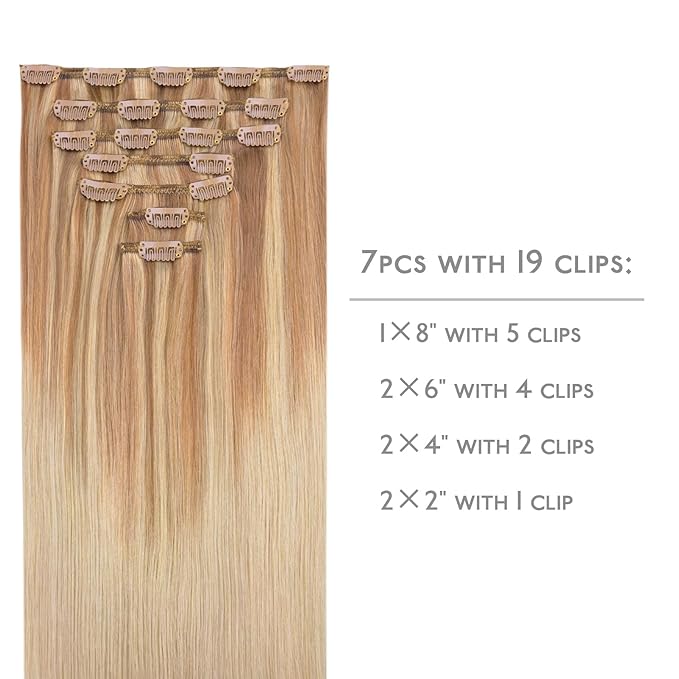 WENNALIFE Clip in Hair Extensions Real Human Hair, 20 Inch g 7pcs Ash Beige Blonde Blend Remy Hair Straight Natural Extensiones De Cabello Humano Con Clip Ins