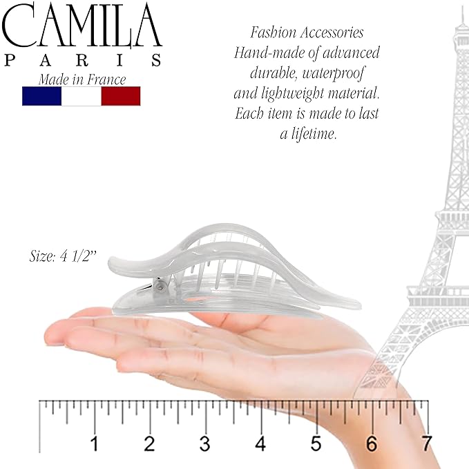 Camila Paris CP3231 French Hair Clips, Large Side Slide Hair Clips for Long Curly Wavy Hair, Strong Hold No Slip Grip, Girls Hair Claw Clips for Women, Styling Girls Hair Accessories, Made In France