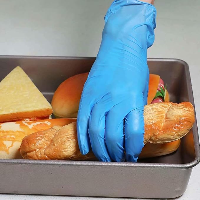 Disposable Gloves Large, Nitrile and Vinyl Blend Material Gloves, Latex Free, 4 Mil,100 Pc. - Food Grade Glove for Cleaning, Food Prep,Hair Dye,Tattoo, Blue