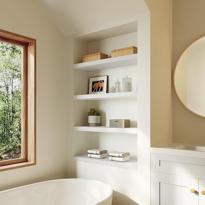 Large Floating Shelves for Wall Set of 1 Wooden Wall Shelves 30 in x 12.75 in x 2 in Room Decor Long Shelf with Invisible Wall Mount Bracket for Bedroom Kitchen Living Room White