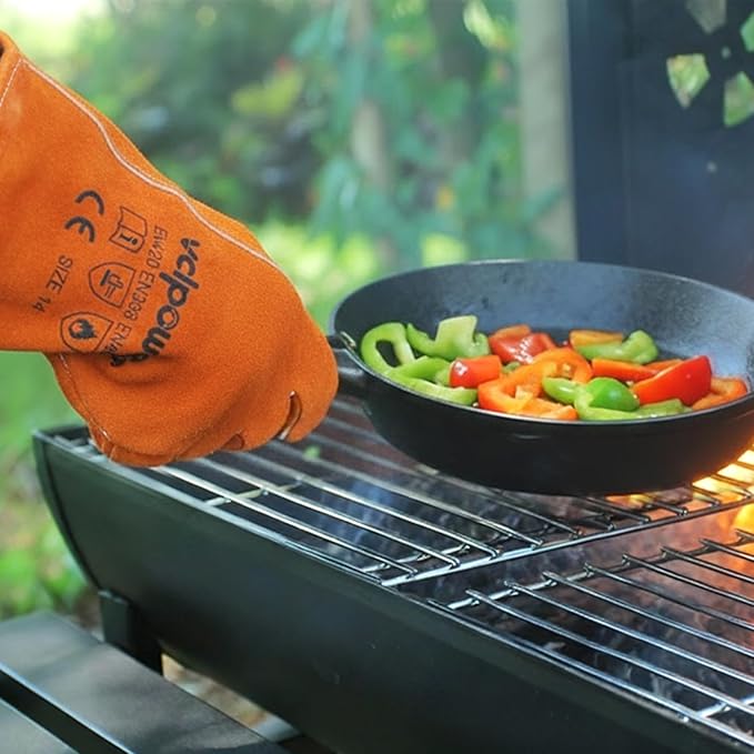 Welding Gloves Fire Heat Resistant 14IN Fireproof Leather for Welding Fire Pit Wood Stove Campfire Furnace BBQ Baking,Grill Oven Stick Mig Tig Gear Gift for Man L