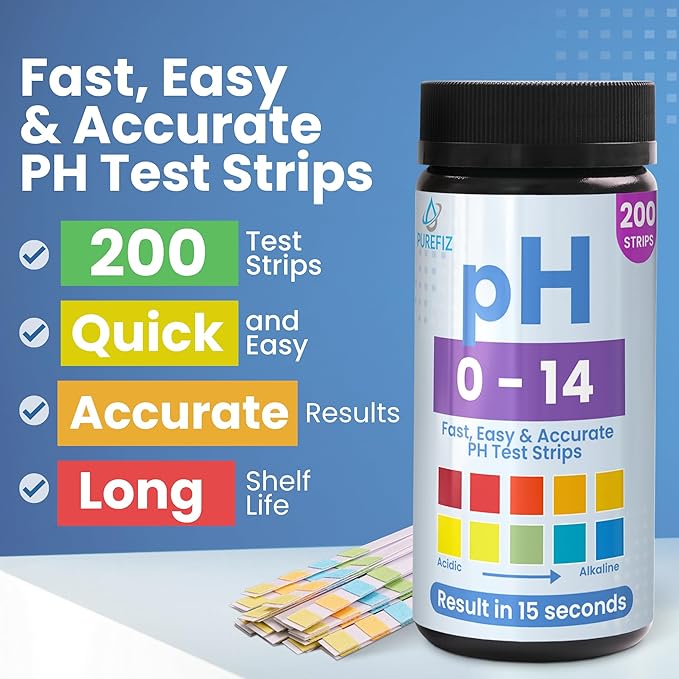 pH Test Strips 0-14 | 200 Universal Strips for Fast, Accurate pH Testing | Litmus Paper for Water, Pools, Kombucha, Food, Soap Making, Skincare, Brewing, Hydroponics, Science, Fermentation & Canning