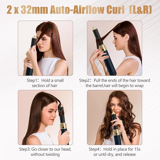 Hair Dryer Brush 5 in 1, Professional Blow Dryer Brush High-Speed Negative Ionic Hair Dryer Fast Drying, Multi Hair Styler Air Auto Wrap Styler for Curling Volumizing Straightening Waves Styling
