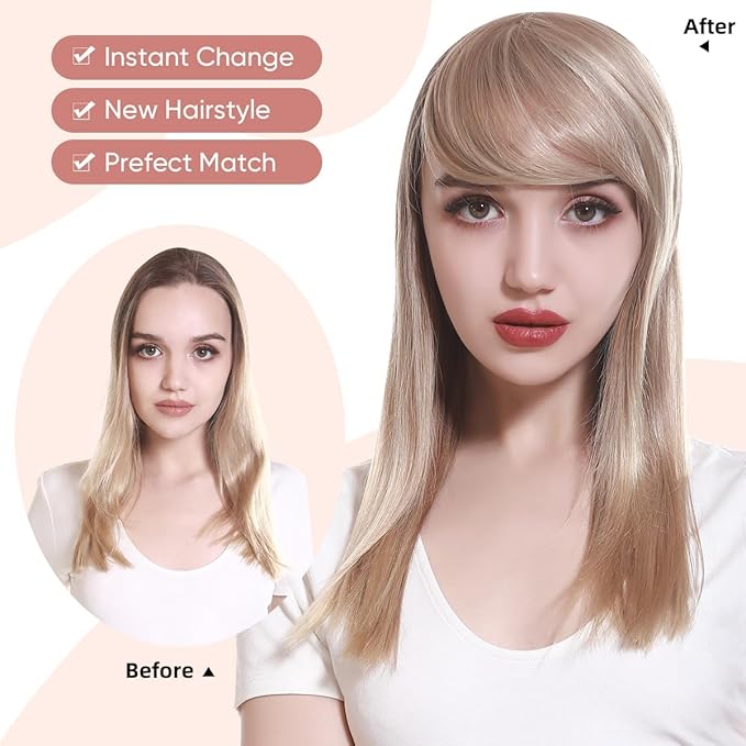 SARLA Clip in Side Bangs Extension Straight Synthetic Fake Bangs One Piece for Women Cream Blonde