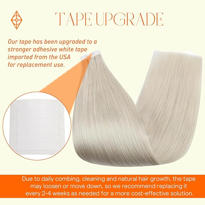 Full Shine Tape in Hair Extensions Color 1000 White Blonde 20 Pcs 10 Inch 30 Gram Seamless Tape in Extensions Straight Remy Skin Weft Tape Extensions for Wedding Natural Brazilian