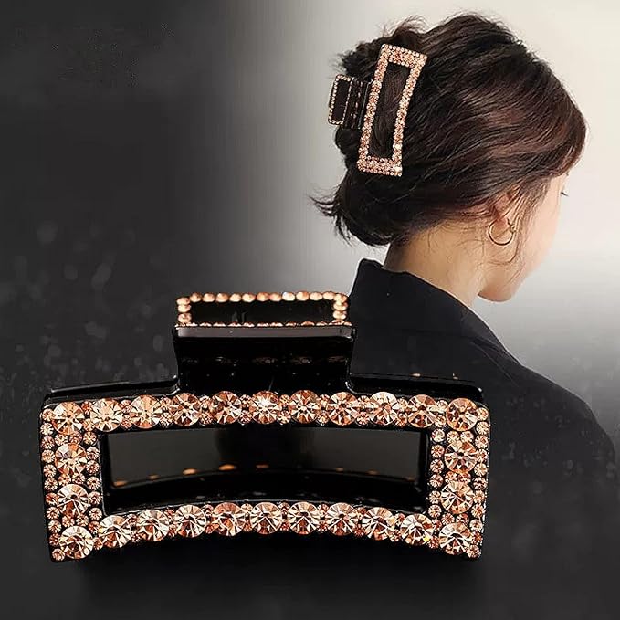 Crystal Rhinestone Hair Clips for Women, Vintage Acrylic Large Bling Jaw Clamps Luxury Elegant Plastic Hair Claw Clip with Strong Hold for Thin Thick Hair Fashion Wedding Party Accessories（2 Pack）