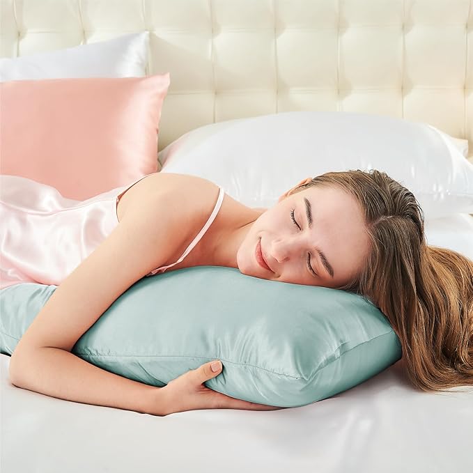 BEDELITE Satin Body Pillow Cover 2 Pack, Super Soft and Cooling Body Pillow Pillowcase for Hair and Skin, Breathable Silky Full Long Pillowcase Cover(20"x54", Haze Blue)