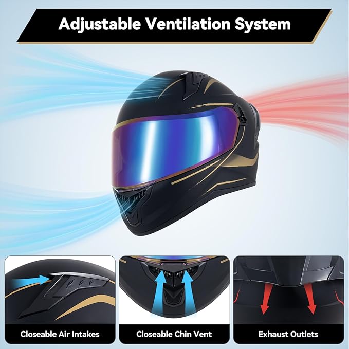Full Face Motorcycle Helmets for Adult Men Women, DOT Approved Street Bike Racing Helmet Dual Visor Quick Release Buckle, Motorbike ADV Moped Helmet with Extra Clear Visor