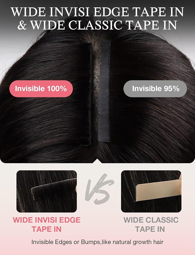 DOORES Invisi Edge Tape in Wide Hair Extensions Human Hair, Dark Brown to Chestnut Brown 4PCS Injection Tape ins 20g 14 Inch, Virgin Human 3 Inch Wide Injected Extensions Invisible
