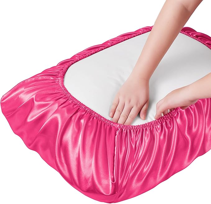 Manyshofu Satin Pillowcases for Hair Protection - 2Pcs Hot Pink Pillow Cases, Elastic Band Standard & Queen Satin Pillowcases Luxury Silky Pillow Cases Travel Pillow Covers